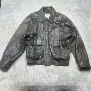 VTG Winlit Jacket Men's L Black Full Zip Lining Leather Bomber *MISSING ZIPPER